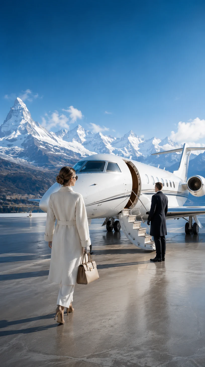 Private-Jet-Reise über Alpen und Küste